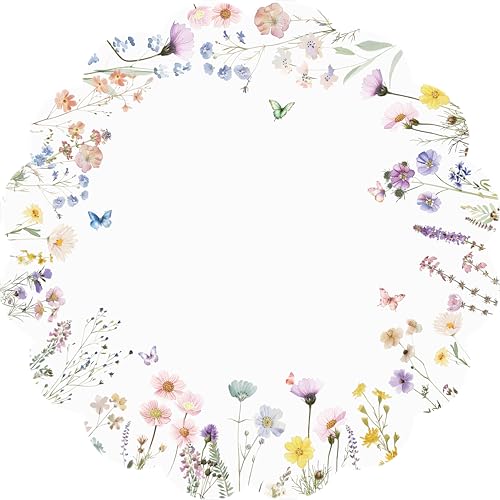 G.R.I - 50 Pcs Summer Floral Paper Place Mats, Butterfly Disposable Place Mats, 13.5 inch Scalloped Disposable Placemats Round Placemats for Table Decoration for Birthday Wedding Baby Shower Party