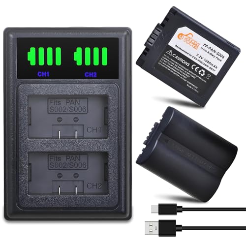 Pickle Power CGA-S006 S006A S006E DMW-BMA7 Battery and LED Dual Charger for Panasonic Lumix DMC-FZ7 DMC-FZ8 DMC-FZ18 DMC-FZ28 DMC-FZ30 DMC-FZ35 DMC-FZ38 DMC-FZ50 Digital Camera