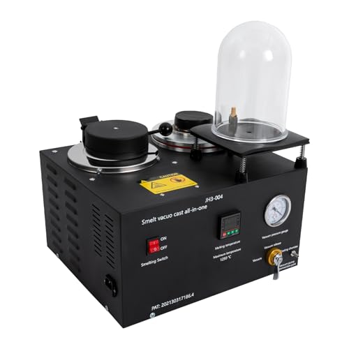 2L Vacuum Casting Machine, 3 CFM 1/2HP Jewelry Spot Welder, Jewelry Lost Wax Cast Combination Vacuum Casting Machine with Vacuum Cover for Jewelry Casting and Investment (Black)