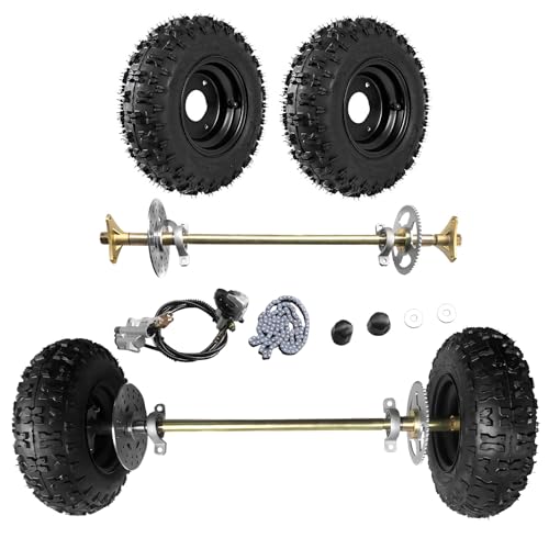 Tacsal 6" Go Kart Axle Kit, 740MM Rear Axle Kit with 2 Wheels, Tires, Rim, Brake Assembly and T8F Chain, DIY Live Axle Kit for Go Kart, Quads, Trike, Drift Bikes