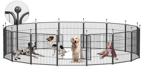 Dog Playpen,32/40/45 Inch Height in Heavy Duty, Folding Indoor Outdoor Anti-Rust Dog Exercise Fence, Portable Pet Playpen with Door for Large Medium Small Dogs and Pet (16 Panels, 32 Inch) Silver