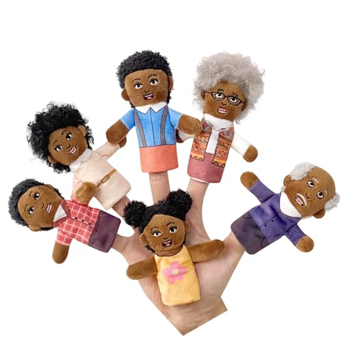 Finger Puppet Family Finger Puppet,6pcs Cute Puppet Mini Plush Toys Teaching Show,Soft Puppet for Kids Family Members Role Playing Birthday Party (African Style)
