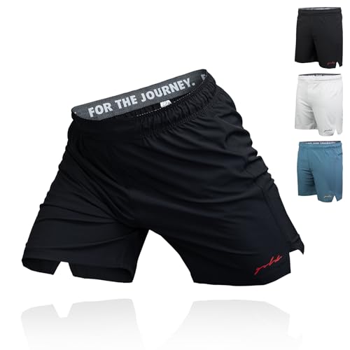 Gold BJJ Airflex Jiu Jitsu Shorts - Fight Short for No Gi, Wrestling, MMA & Boxing (Black, Small)