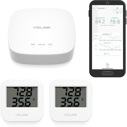 YoLink Smart Wireless Temperature/Humidity Sensor Wide Range for Freezer Fridge Monitoring Pet Cage/Tank Monitoring, App Alerts, Text/SMS, Email Alerts, Works with Alexa IFTTT, 2 Pack - Hub Included