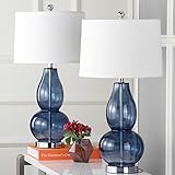 SAFAVIEH Lighting Collection Mercurio Blue Glass Double Gourd 29-inch Bedroom Living Room Home Office Desk Nightstand Table Lamp Set of 2 (LED Bulbs Included)