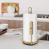 simplehuman Tension Arm Standing Paper Towel Holder, Heavy-Duty, Easy One-Handed Tear, Countertop Kitchen Paper Towel Dispenser, Brass Stainless Steel