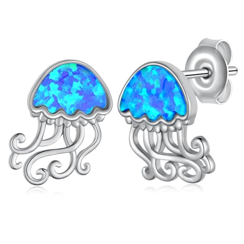 SCZKLAQ Jellyfish Earrings 925 Sterling Silver Cute Jellyfish Opal Stud Earrings Jellyfish Jewelry Gift for Women