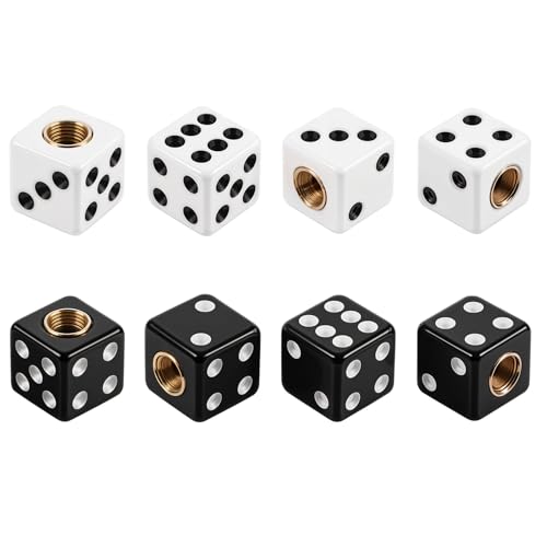 8 Pcs Dice Tire Valve Stem Caps Dice Tire Air Valve Stem Caps 4 White and 4 Black Dice Style air Valve Caps Waterproof Airtight Car Wheel Tire Air Caps for Cars SUV Trucks Bikes Motorcycles Bicycles