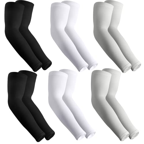 HEGCOIIE 6 Pairs Arm Sleeves for Men & Women, UPF 50+ Sun Protection Sleeves, Cooling UV Sport Arm Sleeves for Running Golf Cycling Hiking (2Black+2White+2Gray)
