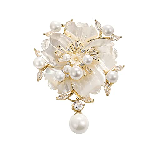 AILONMEI Elegant Pearl Flower Designer Brooch Pins Broches Costume Jewelry For Women Fashion Christmas Gift (Shell Flower)