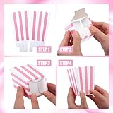 Geyoga 48 Pcs Pastel Pink Popcorn Boxes Small Large Pink and White Striped Paper Popcorn Bags Candy Containers for Birthday Party Favor Supplies(4 x 3 Inches, Small)