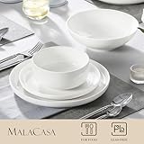 MALACASA Plates and Bowls Sets, 24 Pieces Modern Porcelain Dinnerware Set for 6 Ceramic Dishware Dishes White Kitchen Dinner Dining Ware Set Microwave and Dishwasher Safe, Series LUNA