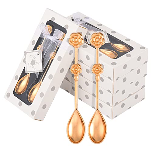 30Pack(60PCS) Rose Flower Shape Drinking&Coffee Spoon Teaspoons for Wedding Gift Tea Party Souvenir or Bridal Shower Favors for Guests with Individual Package