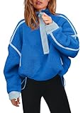 Panadila Womens Half Zip Sherpa Fleece Pullover Soft Oversized Sweatshirt with Pockets Warm Fuzzy Sweater (Bright Blue,L)