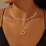 Gold Layered Necklaces for Women,14k Gold Plated Dainty Stackable Choker Necklaces for Women,Trendy Layering Circle Paperclip Chain Pendant Necklace Set Jewelry Gifts for Women