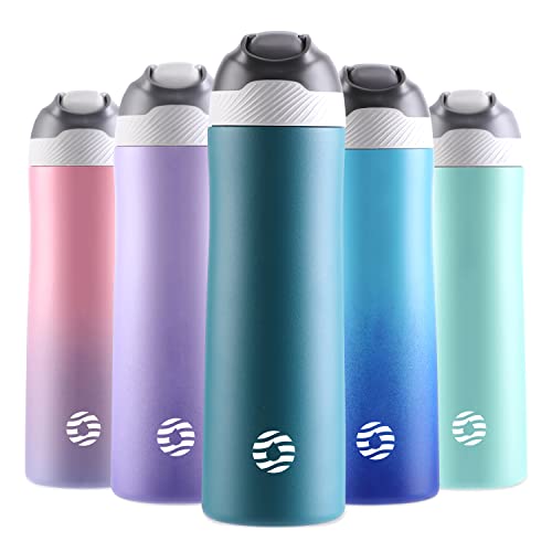 FEIJIAN Insulated Water Bottle,20oz Stainless Steel Double Wall Vacuum Bottles with Straw Lid, Leak-Proof BPA-Free Thermos for Hot & Gold Drinks Flask, School Sports Travel Camping (Green)