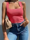 BZB Ribbed Tank Tops for Women 2025 Square Neck Summer Tops Fitted Pink Tops for Women Ribbed Shirts