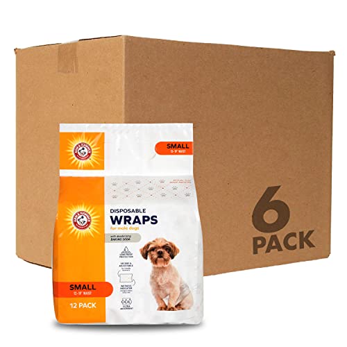 Arm & Hammer for Pets Male Dog Wraps, Size Small Ultra-Absorbent, Adjustable Male Dog Diapers with Leak-Proof Protection and Wetness Indicator | Baking Soda for Odor Control (Pack 6,72 Count Total)