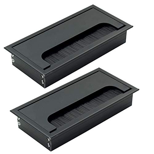 Rannb Rectangle Cable Grommet Metal Wire Hole Cover for Management of Computer Desk Wire Black 160mm x 80mm - Pack of 2