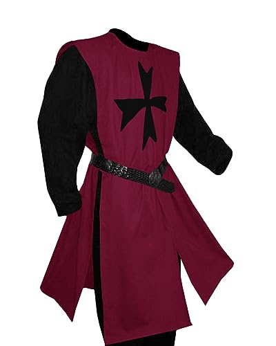 Gafeng Men's Renaissance Costume Knights Templar Crusader Tunic Medieval LARP Halloween Adult Two Piece Outfits