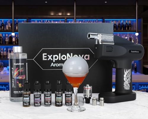 ExploNova Cocktail Smoking Bubble Gun with 5 Flavour and Edible Bubble, Electric Cocktail Smoker Machine for Drinks Cake Food Decoration, Gift for Men Bartender