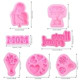 7 Pcs Mother's Day Fondant Mold Set, Love Mom Silicon Mold Best Mom Baking Mold Chocolate Mold Rose Tulip Candy Mold Gift Making for Mother's Day Cupcake Decor