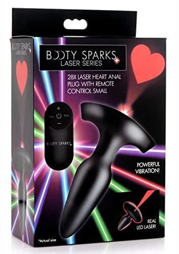 Booty Sparks Laser Series 28X Small Heart Vibrating Anal Plug with Remote for Women, Men, & Couples, Anal & Prostate Massager Adult Toys, Easy to Clean & Recharge, Premium Silicone Butt Plug - Small