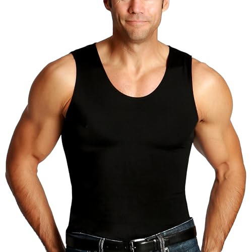 Insta Slim -Made in USA- Compression Tank-Top Shapewear for Men. Tummy Control Slimming Body-Shaper Undershirt for Back Support, Beer Belly, and Gynecomastia (Black, 6X)