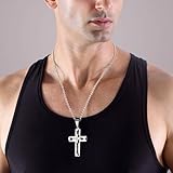 YL Men's Cross Necklace 316L Stainless Steel Large Jesus Christ Pendant Black Jewelry Rolo Chain for 24″