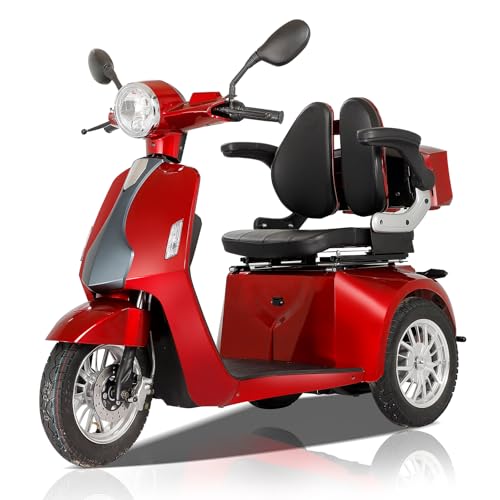 Heavy Duty 3 Wheel Scooter for Adults,All Terrain Mobility Scooter 500lbs Capacity,800W Powered Mobility Scooters Handicap Mobility Scooter for Travel with Full Set Lights (Red)