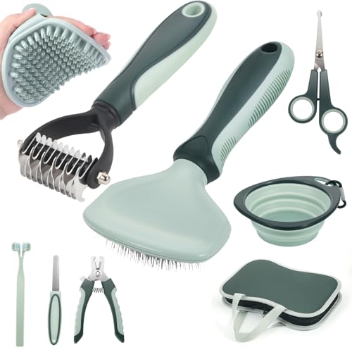 8 in 1 Pet Grooming Kit - Slicker Brush, Flea Comb, Shedding Tools, and Double-Sided Brushes for Dogs and Puppies