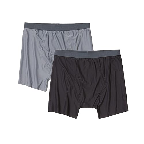 ExOfficio Give-N-Go 2.0 Boxer Brief 6"-Cool and Breathable Underwear for Active Men-Pack of 2, Steel Onyx/Black, Small