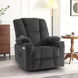 MCombo Fabric Electric Power Recliner Chair with Heat and Vibration, Cup Holders, USB Charge Ports, Extended Footrest, Cloth Powered Reclining for Living Room 8015(Grey)