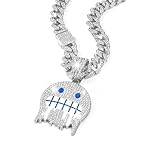 PHOEGRAY Miami Mens Cuban Link Chain Silver Gold Plated Bling Cuban Necklace Diamond Chain for Men iced out chain Hip Hop Jewelry (Smiling Face2-Silver)