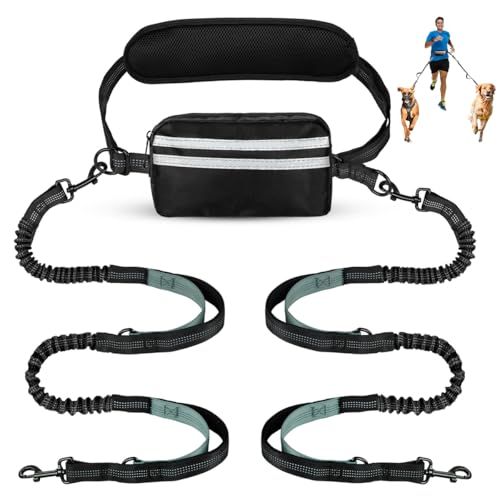 Yicostar Hands Free Dog Leash with Pouch, Double Leash for Two Dogs, Retractable Dog Leashes with Double Padded Handles, for Running, Walking Accessories