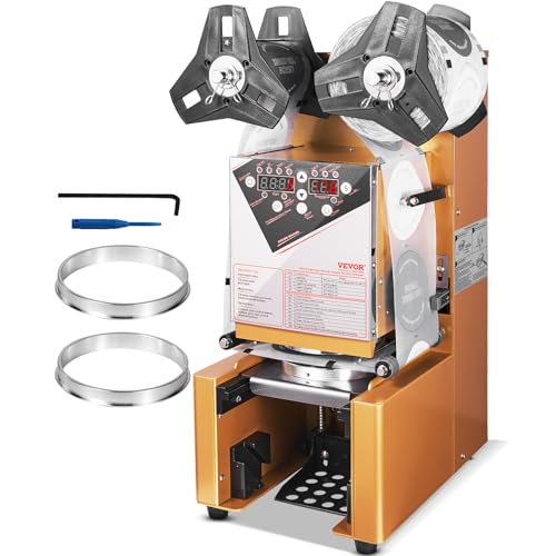 VEVOR Bubble Tea Machine, Fully Automatic Cup Sealing Machine, Electric Boba Machine 500-650 Cups/H for 190 mm Tall & 90/95 mm Cup with Digital Control LCD Panel for Bubble Milk Tea Coffee Gold