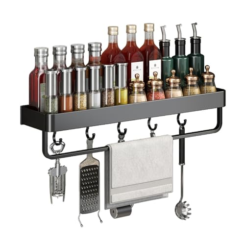 Spice Rack Wall Mounted Spice Rack Organizer for Wall Spicy Shelf Deluxe - Expandable Spice Rack，Black-40cm