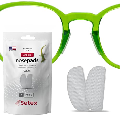 Setex Gecko Grip Ultra-Thin 0.6mm Anti Slip Eyeglass Nose Pads, (5 Clear Pair) USA Made, 2500 Innovative Microstructured Fibers per Nose Pad, 0.6mm x 7mm x 16mm