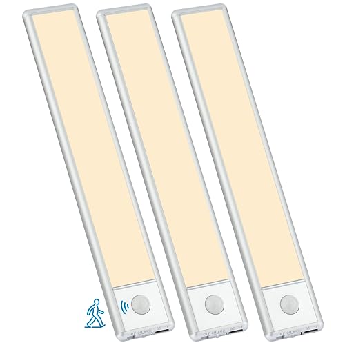 YLXS 30-LED Motion Sensor Under Cabinet Lighting, 8-inch Magnetic Rechargeable Under Counter Closet Lights, Wireless Light Bar, 3-Pack, Warm White