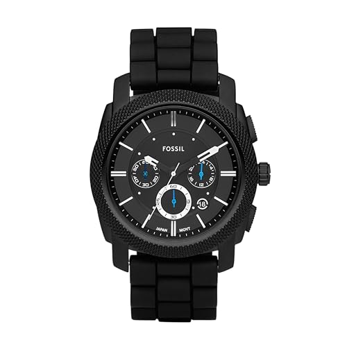 Fossil Men's Machine Quartz Stainless Steel and Silicone Chronograph Watch, Color: Black (Model: FS4487)