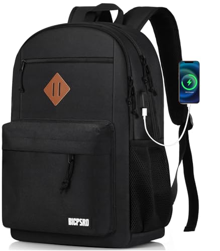 Lightweight Backpack for Women Men, School Backpack for Girls Boys Teens, Middle College School Backpack, Backpack with USB Charger Port, 17.3 Inch Laptop Bookbag, Mochilas Para Hombres/Mujer Black