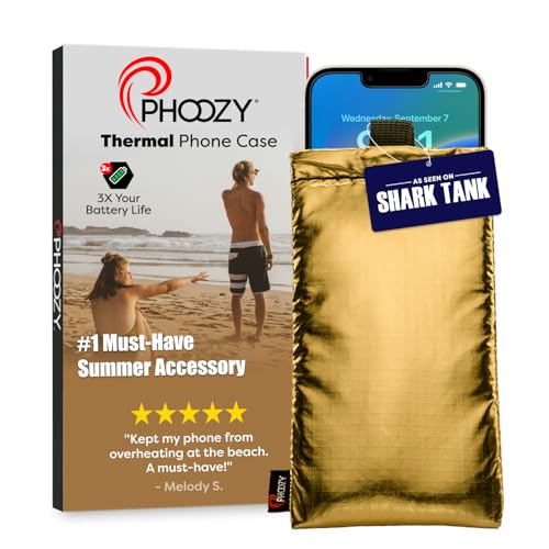 PHOOZY Thermal Phone Case - Apollo Series : Cell Phone Pouch Prevents Overheating from Sun Exposure, Extends Battery Life, Provides Drop Protection and Floats in Water (Large-Gold)