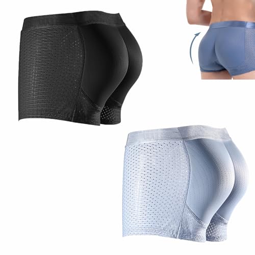 waspush Men's Hip-Lifting Boxer Briefs Hip, Men's Butt Padded Underwear Mesh Boxers Shapewear Butt Lifter Briefs-B||L