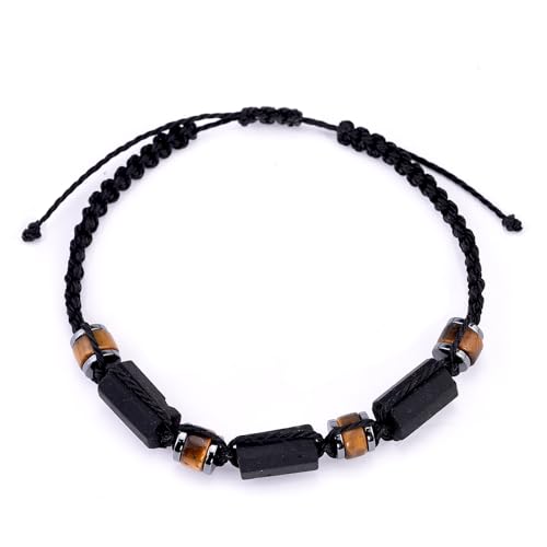 Senxilk Black Tourmaline Bracelet,Tiger eye and Hematite Protection Bracelet for Men Teens Boys Gift Ideas Handmade Wax Rope Braided Adjustable