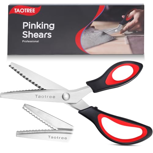 Pinking Shears for Fabric Cutting, Taotree 9.5" Sewing Scissors, Zig Zag Craft Scissors Decorative Edge, Fabric Sewing Supplies, Professional Handheld Dressmaking Arts Crafting Scrapbooking Supplies