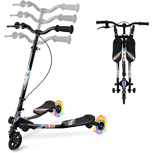 AODI Swing Scooter for Kids, 3 Wheels Foldable Wiggle Kick Scooter Push Drifting with 4 Adjustable Handlebar & 2 Rear LED Wheel for Boys and Girls Ages 3-8