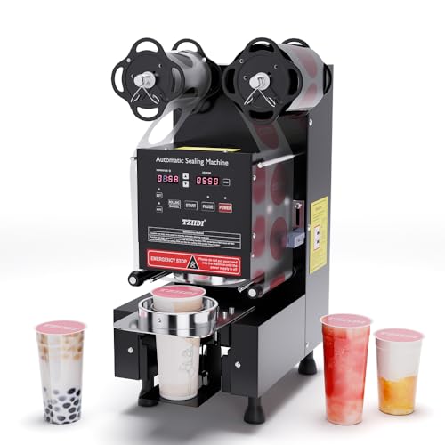 TZIIDI Cup Sealing Machine Full Automatic Cup Sealer Machine88/90/95mm All-Auto Machine! 500-600 Cups/H, LCD Digital Controls for Bubble Tea, Coffee & Delights