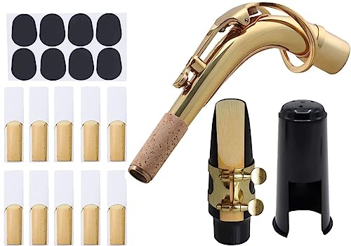 TUOREN 21 Pieces Alto Saxophone Mouthpiece Set Include Sax Bend Neck Brass Ligature 2.5 Reed Plastic Cap and Cushions Pads Fit for Alto Sax Saxophone Parts