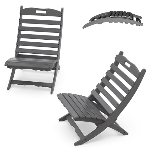 IVY&LANE Portable Xavier-Chairs Set of 2 | Folding-Adirondack-Chair | Wave | HDPE Plastic | Grey | All-Weather Resistant | for Outdoor Fire-Pit Patio Lawn Beach Poolside