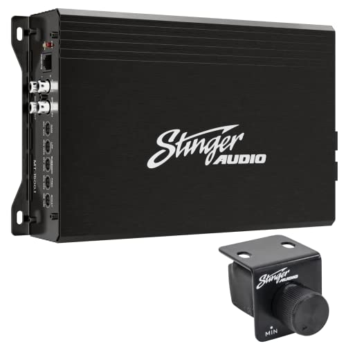 STINGER Audio MT15001 1-Channel Monoblock 1500 Watt RMS Car Audio Subwoofer Amplifier w/Remote Control Bass Knob, Class D, Hexfet Mosfet, Subsonic Filter, Low-Pass Filter, Bass Boost Q